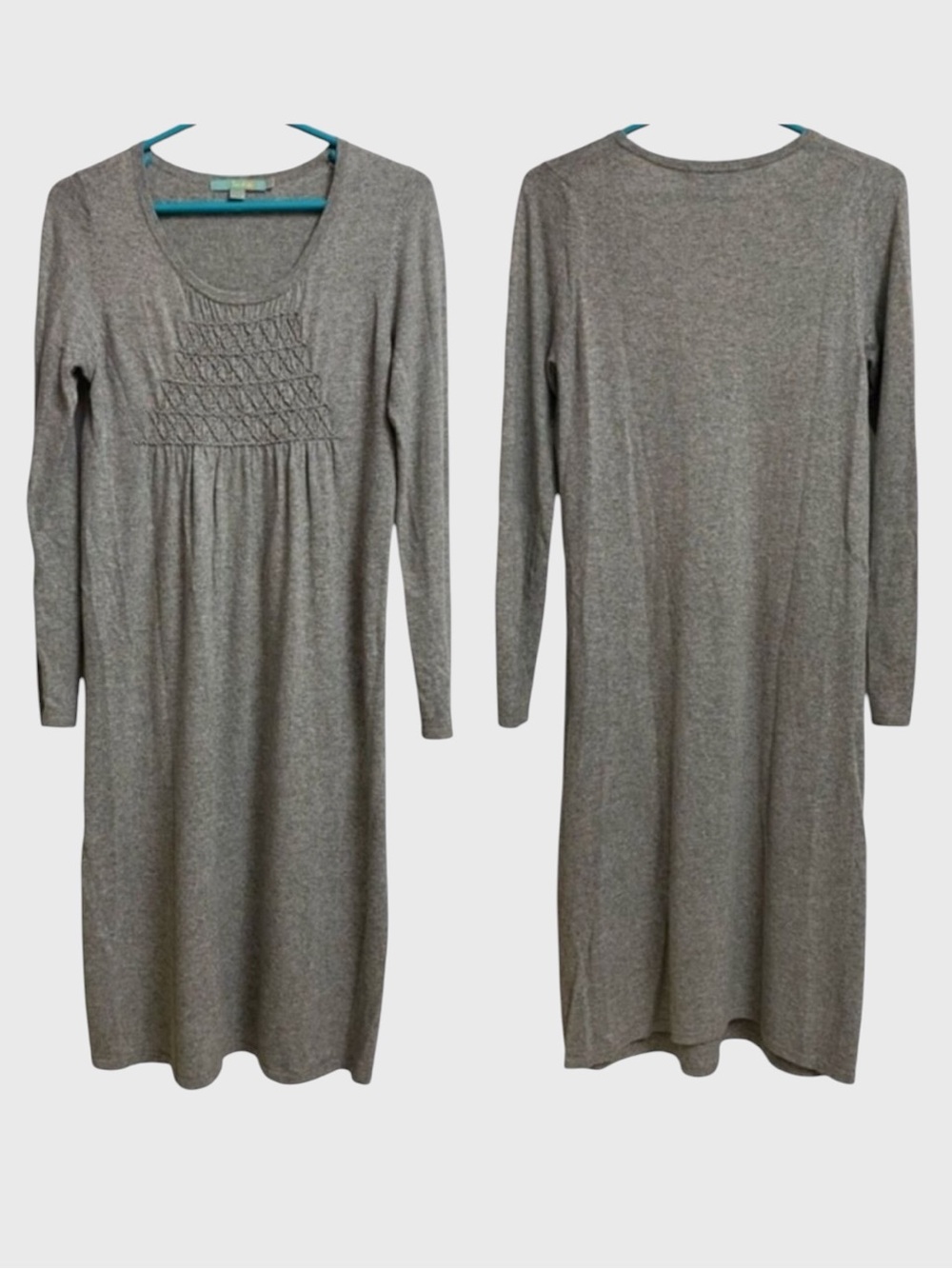 Boden Women's Soft Knit Sweater Dress Size 6L (SL) Grey Embroidered Cozy Prairie